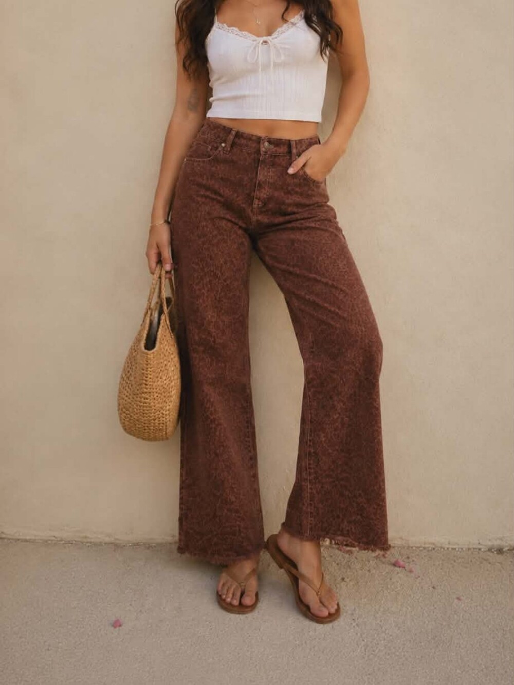 NWT Liverpool Hannah Crop Flare Leopard Print Jeans Raw Hem Brown Animal Print